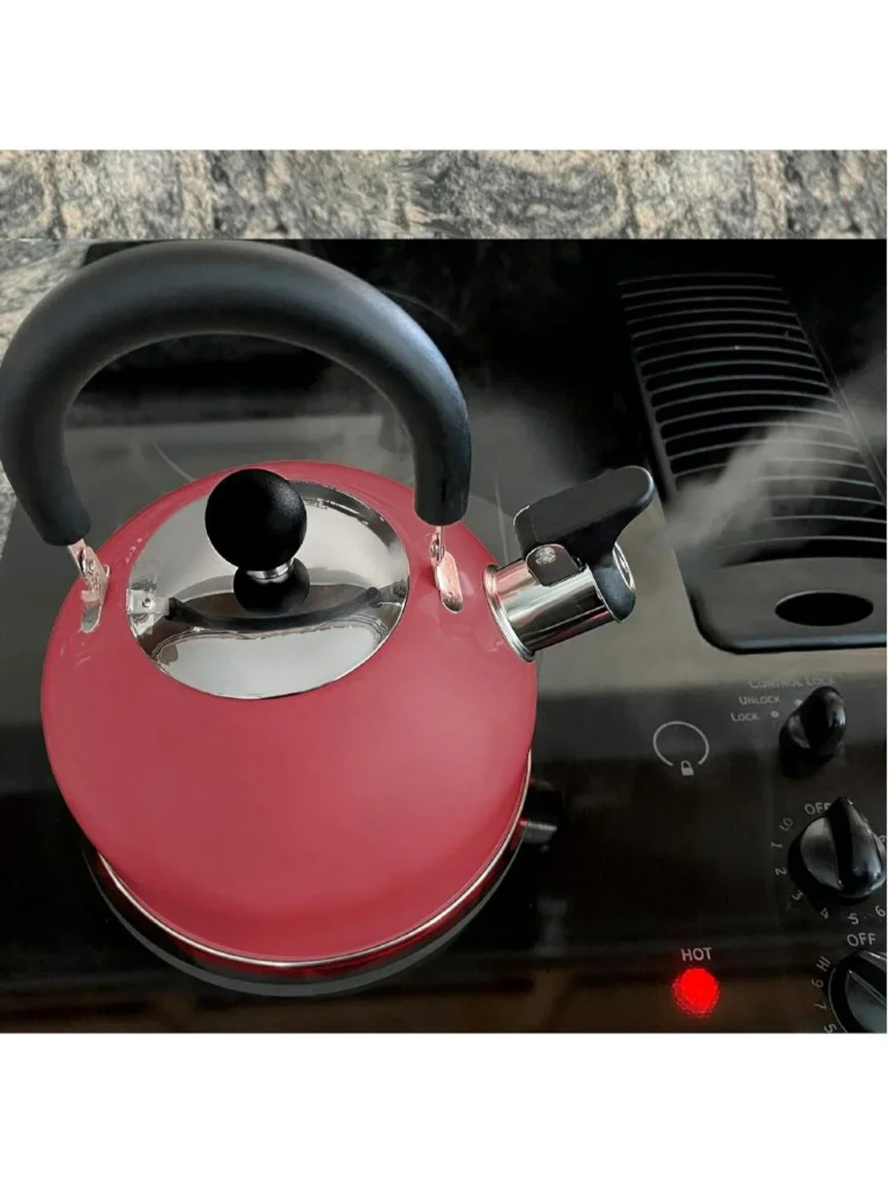Pastel Red Kitchen Whistling Tea Kettle 2 Quart Stainless Steel Stovetop Teapot